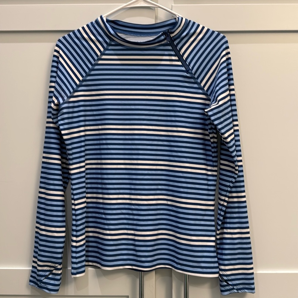 Cabana Life long sleeved navy/white striped UPF50 l/s rash guard shirt size M